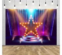 CORFOTO 10x6.5FT (3x2m) Marquee Star Show Stage Photography Backdrop | Showtime Stage Fabric Background,Bulb Lit Star Pedestal Colorful Curtains,Theme Events,Customizable,Photo Booth