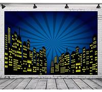 CORFOTO 10x6.5ft Cartoon Super City Backdrop for Party Supplies Urban Night View City Buildings Backdrop Boys Portraits Photo