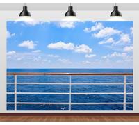 CORFOTO 10x6.5ft Ocean Cruise Ship Backdrop Fabric Blue Sky Travel Ship Deck Railings Fence Photo Backdrop Summer Sea Cruise Ship Cruise Theme Party Decorations Supplies Photo Studio
