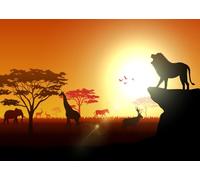 CORFOTO 10x8ft Fabric African Safari Backdrop Lion, Elephant, Giraffe Wild Animals Cucoloris Tropical African Forest Jungle Safari Scenic Background for Kids Adults Party Decor Photobooth Props