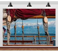 CORFOTO 10x8ft Fabric Pirate Ship Mast Backdrop Old Wooden Corsair Ship Deck Mast with Old Sails Tied Rope Background Ocean Ship Backdrop Pirate Theme Party Decorations Photo Studio Prop
