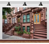 CORFOTO 10x8ft New York City Backdrop Manhattan Historic Brownstones Photo Backdrop Manhattan Iconic Neighborhood Landmark Building Photography Backdrop Party Decor Portrait Prop