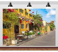 CORFOTO 10x8ft Vietnam Street Backdrop Yellow House Asia Vietnam Travel Party Decor Background Vietnam Cityscape Background for Photography Portrait Photoshoot Studio Props