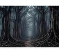 CORFOTO 15x10FT (4.6x3m) Tall Rooted Trees Misty Path Photography Backdrop