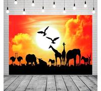 CORFOTO 15x10ft Fabric Wild Animals Silhouette Photography Backdrop Safari in Africa Background African Sunset Scenery Decorations Animal Themed Birthday Party Supplies Photoshoot Booth Studio
