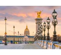CORFOTO 2.1x1.5m Alexander III Bridge Photo Backdrop Paris Seine River Sunrise Photography Background French Landmark Building Backdrop Dome of Les Invalides Seen View Backdrop Travel Photo Props