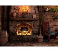 CORFOTO 2.1x1.5m Gothic Witch's Room Backdrop Halloween Backdrop for Photography Candle Skulls Sorcerer House Backdrop Fireplace Stone Brick Floor Skulls Hallowmas Wall Background Photo Booth