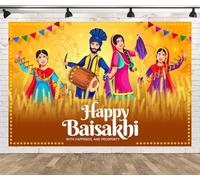 CORFOTO 2.1x1.5m Happy Baisakhi Festival Backdrop Fabric Indian People Bhangra Dancing Punjabi Pongal Lohri Festival Background for Celebrate Baisakhi Festival Punjabi Party Decorations Photo Props