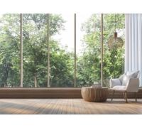 CORFOTO 2.1x1.5m Modern Living Room Backdrop Large Window Nature View Room Photography Background Wooden Floor Japanese Room Backdrop Business Online Meeting Decor Props