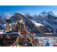 CORFOTO 2.1x1.5m Mount Everest Snow Mountain Background Buddhist Prayer Flags Photo Backdrop Traditional Tibetian Prayer Flags Himalaya Mountains Photography Background Winter Portrait Props
