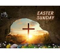 CORFOTO 2.1x1.5m Resurrection Backdrop Easter Sunday Empty Tomb Photography Backgrounds Easter Sunday Party Decorations Religious Church Event Banner
