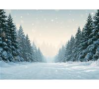 CORFOTO 2.1x1.5m Soft Dawn Snow Pine Road Photo Backdrop | Gentle Dawn Pine Road Fabric Background Winter Holiday Party Decorations Banner Family Kids Photo Booth Props Customizable