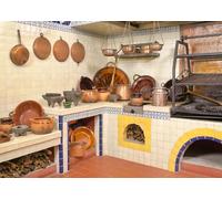 CORFOTO 2.1x1.5m Traditional Mexican Kitchen Backdrop Vintage Copper Cookware Tile Wall Background for Food Photography Cultural Shoots Social Media Content Durable Fabric for Photographers Studio