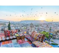 CORFOTO 2.1x1.5m Turkish Backdrops Cappadocia Hot Air Balloons Sunset Background Traditional Terrace Travel and Vacation Portrait Photography Backdrop Wedding Photo Booth Prop