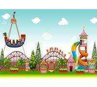 CORFOTO 2.7x1.8m Amusement Park Backdrop Pirate Ship Roller Coaster Photography Backdrops Funfair Theme Background Decor for Kids Birthday Party Carnival Celebration Photo Booth Prop