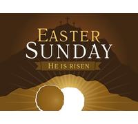 CORFOTO 2.7x1.8m Easter Sunday Party Backdrop Fabric He Is Risen Design with Cross Empty Tomb Pattern Christian Religious Background Easter Church Decor Photo Booth Prop