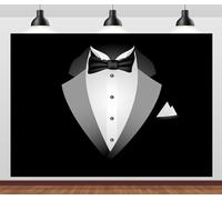 CORFOTO 2.7x1.8m Fabric Tuxedo Backdrop for Men Black Suit Bow Tie Gentleman Background Men Suit Set Photo Backdrops for Mens Birthday Party Decorations Father's Day Photoshoot Props