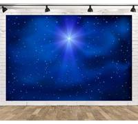CORFOTO 20x10FT Blue Galaxy Starburst Photography Backdrop | Deep blue galaxy filled with stars and radiant light, fabric background for celestial parties, customizable photo booth