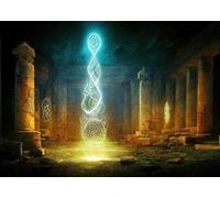 CORFOTO 3.5x2.5m Ancient Stone Portal Grave Palace Backdrop Fantasy Optical Line Mysterious Sacrificial Ceremony Background Halloween Theme Decor Photo Booth Props