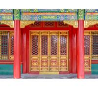 CORFOTO 3.5x2.5m China Palace Backdrop Historic Palace Gate with Red Chinese Doors Chinese Theme Party Decor Wedding New Year Party Portrait Photo Booth Props