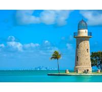 CORFOTO 3.5x2.5m Fabric Backdrop Miami Lighthouse Sunny Coastal Tropical Scenery with Turquoise Ocean and Palm Tree for Tropical Travel Photography