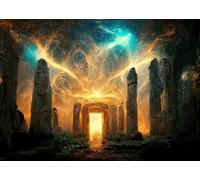 CORFOTO 3.5x2.5m Halloween Theme Fantasy Scene Backdrop Mysterious Stone Pillars Fantastic Sky Ray The Gate to Heaven and Hell Halloween Party Photography Background Photo Booth