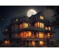 CORFOTO 3.5x2.5m Haunted House Backdrop Foggy Night Retro Loft-style House Wizard's Home Halloween Party Decor Photography Background Studio Portrait Props