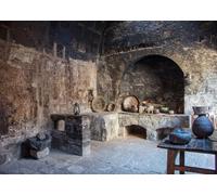 CORFOTO 3.5x2.5m Mexican Hacienda Rustic Kitchen Backdrop Fabric Vintage Clay Pottery Stone Fireplace Pattern Colonial Theme Background Decor for Cultural Event Food Photography Photo Booth Prop