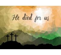 CORFOTO 3.5x3m He Died for Us Christian Backdrop Fabric Three Crosses & Sunset Pattern Religious Theme Background Decor for Easter Church Event Photo Booth Prop