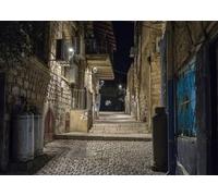 CORFOTO 3.5x3m Jerusalem Old City Alley Backdrop Fabric Night Stone Street Pattern Israeli Historical Theme Background Decor for Travel Event Religious Celebration Photo Booth Prop