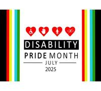 CORFOTO 3.6x2.5m Fabric Disability Pride Month Rainbow Border Disability Symbol Hearts White Solid Base Backdrop Equality Awareness Photography Background for Disabled Pride Themed Party Shoot