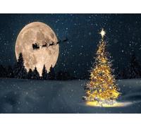 CORFOTO 3.6x2.5m Fabric Full Moon Santa Sleigh Reindeer Lit Snow Xmas Tree Snowy Forest Backdrop Magical Christmas Night Portrait Photography Background Photo Booth