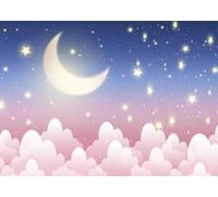 CORFOTO 3.6x2.5m Fabric Soft Pink Gradient Sky Fluffy White Clouds Glowing Crescent Moon Tiny Stars Backdrop Dreamy Kids Photography Background for Baby Shower Themed Party Shoot