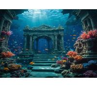 CORFOTO 3.6x2.5m Underwater Ruined Temple Backdrop Ancient Stone Arch Coral Tropical Fish Sunlight Ocean Fabric Atlantis Fantasy Portrait Photography Background