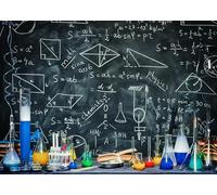 CORFOTO 3.6x3m Fabric Science Lab Blackboard Math Formulas Colorful Beaker Backdrop Educational Physics Chemistry Photography Background for Classroom Photo Booth