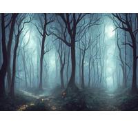 CORFOTO 3x2.5m Foggy Forest Backdrop Mysterious Dark Old Forest Photography Background Fog Nature Background Magic Picture for Birthday Party Decorations Halloween Photo Booth