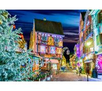 CORFOTO 3x2.5m France Christmas Market Photo Backdrop Night Street Xmas Gingerbread Houses Photography Background New Year Celebration Event Party Decor Photo Studio Booth Props