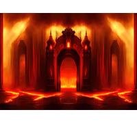 CORFOTO 3x2.5m Halloween Hell Gate Backdrop Heaven Hell Party Decorations Halloween Hell Theme Photography Background Horror Burning Flame Hell Backdrop Party Banner Studio Props