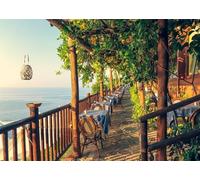 CORFOTO 3x2.5m Italy Amalfi Coast Restaurant Backdrop Italy Resort Restaurant Backdrops Mediterranean Scenery Italian Party Decorations Banner Photoshoot Props