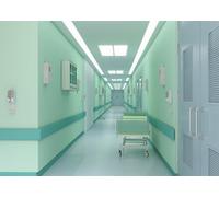 CORFOTO 3x2.5m Modern Hospital Corridor Backdrop Fabric Sterile Mint Green Walls, Medical Gurney and Recessed Lighting Pattern Healthcare Facility Theme Background for Film Sets and Photo Booths