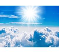 CORFOTO 3x2m Fabric Backdrop Bright Sunlight Fluffy Clouds Clear Blue Sky with Shining Rays and Soft White Cloudscape for Summer Nature Photography