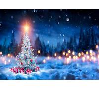 CORFOTO 3x2m Fabric Frosted Christmas Tree Color Baubles Gift Boxes Blurry Town Lights Backdrop Snowy Holiday Outdoor Portrait Photography Background Photo Booth