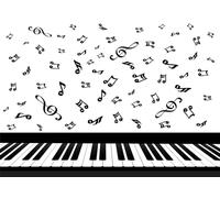 CORFOTO 3x2m Piano Keyboard and Music Notes Backdrop Fabric Black and White Musical Pattern Classical Music Theme Background for Concerts and Photo Booths