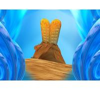 CORFOTO 3x2m Ten Commandments Stone Tablets Backdrop Fabric Mount Sinai and Parting Red Sea Pattern Jewish Religious Theme Background for Events and Photo Booths