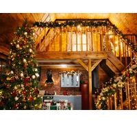 CORFOTO 4.5x2.5m Christmas Backdrop Xmas Kitchen Wooden House Interior Photography Background Festival Atmosphere Decoration Loft New Year Family Portrait Photoshoot Props