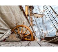 CORFOTO 4.5x2.5m Old Sailing Ship Backdrop Ship Helm Deck Photography Background Pirate Themed Backdrop Pirate Ship Backdrop Old Wooden Rudder Wood Floor Pirate Ship Birthday Party Decor Props
