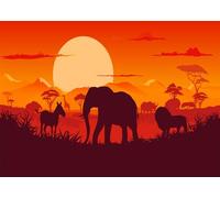 CORFOTO 4.5x3m African Sunset Landscape Backdrop Safari Animals Backdrop Elephant Lion Zebra Silhouettes Safari Theme Party Photography Background Kids Birthday Cake Table Props