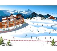 CORFOTO 4.5x3m Cartoon Ski Resort Backdrop Snowy Mountain Ski Slope Winter Sports Theme Background Decor for Kids Adults Ski-Themed Party Banner Photo Booth Prop
