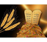 CORFOTO 4.5x3m Ten Commandments with Wheat Sheaves Backdrop Fabric Golden Stone Tablets and Harvest Wheat Pattern Jewish Religious and Shavuot Theme Background for Events and Photo Booths