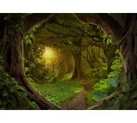CORFOTO 4.6x2.5m Fabric Enchanted Forest Path Giant Twisted Trees Golden Sunlight Backdrop Magical Fantasy Jungle Photography Background for Cosplay Photo Booth